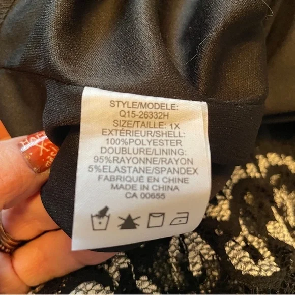 Pennington’s Cocktail Lace Floral Silver/White/Black Stretchy Dress-Size 1X - Picture 5 of 14